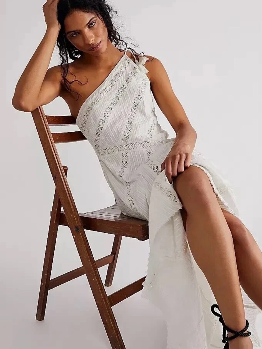 Free People Bella Embroidered White Cotton Maxi Dress Asymmetrical Cottage XS